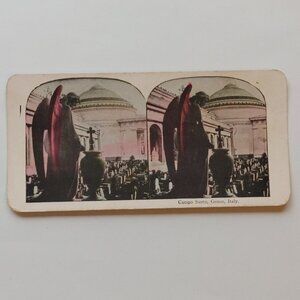 Antique Stereograph Card "Campo Santo, Genoa, Italy" Colour Card